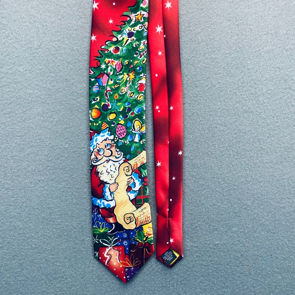 Jerry Garcia Men Christmas Santa Tree Neck Tie‎ Holiday Novelty Red Polyester